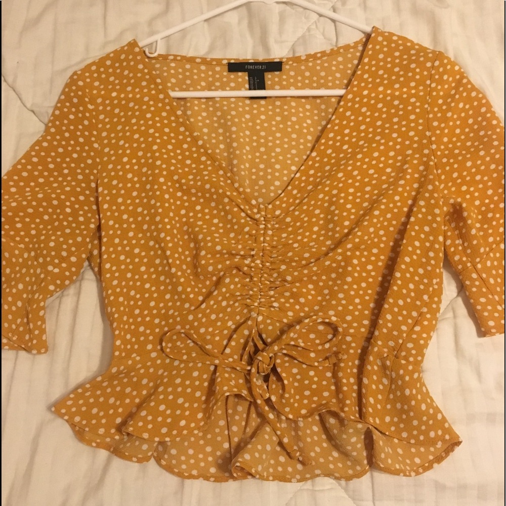 yellow runched tie crop top